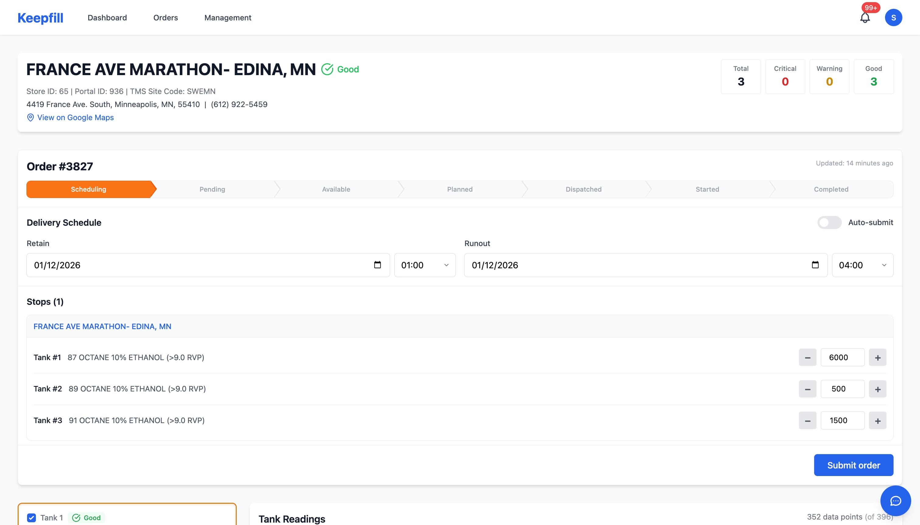 Auto-generated replenishment order list
