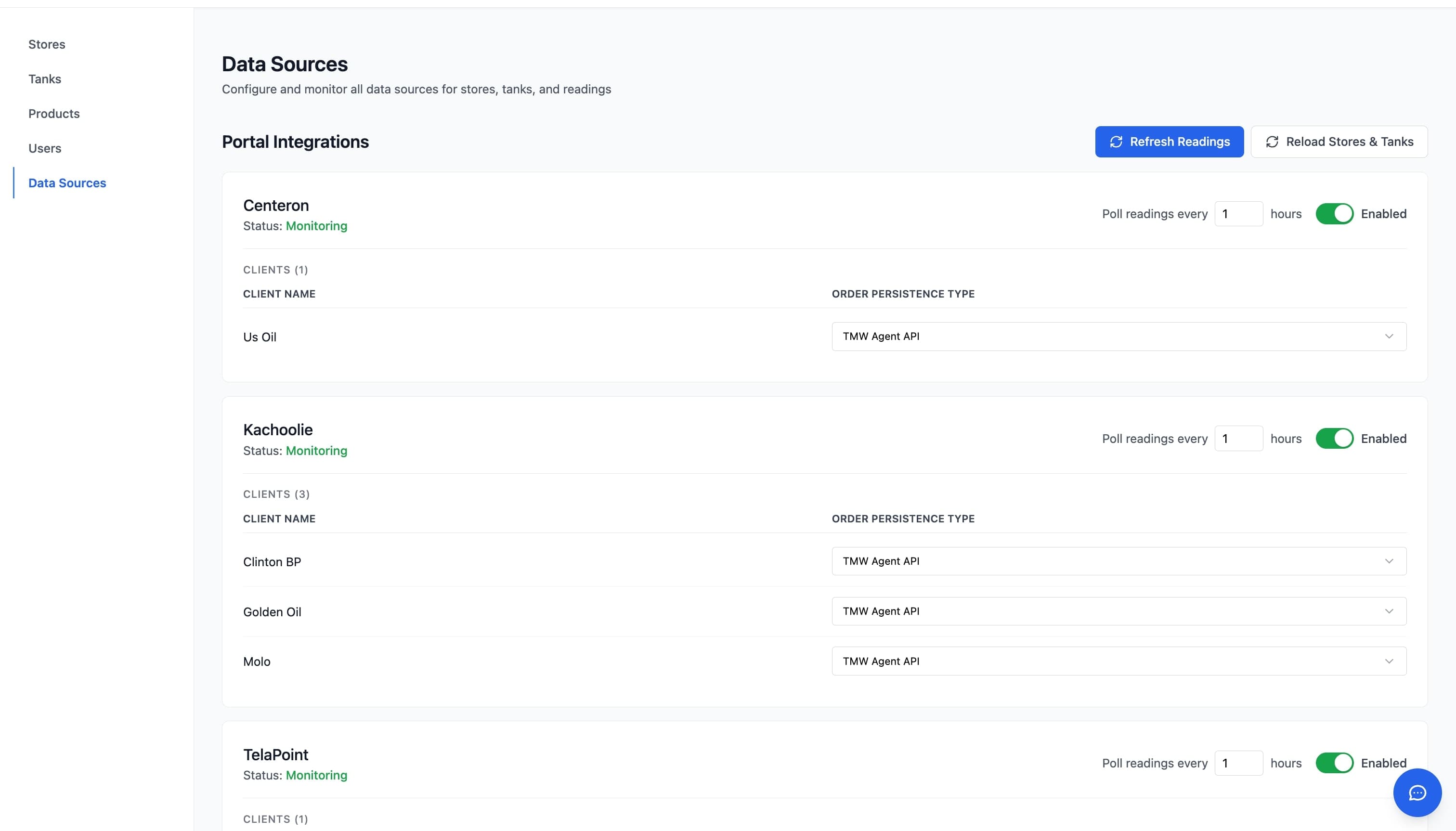 Pulling tank readings from a customer portal